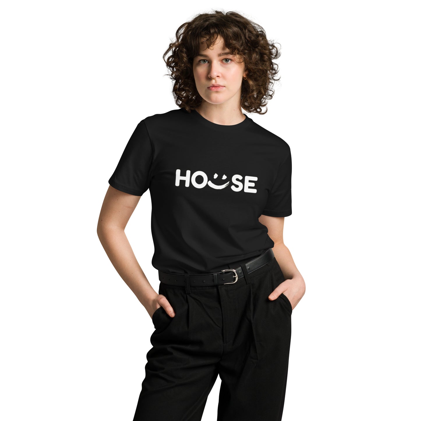 House Smiley White Print Unisex premium t-shirt